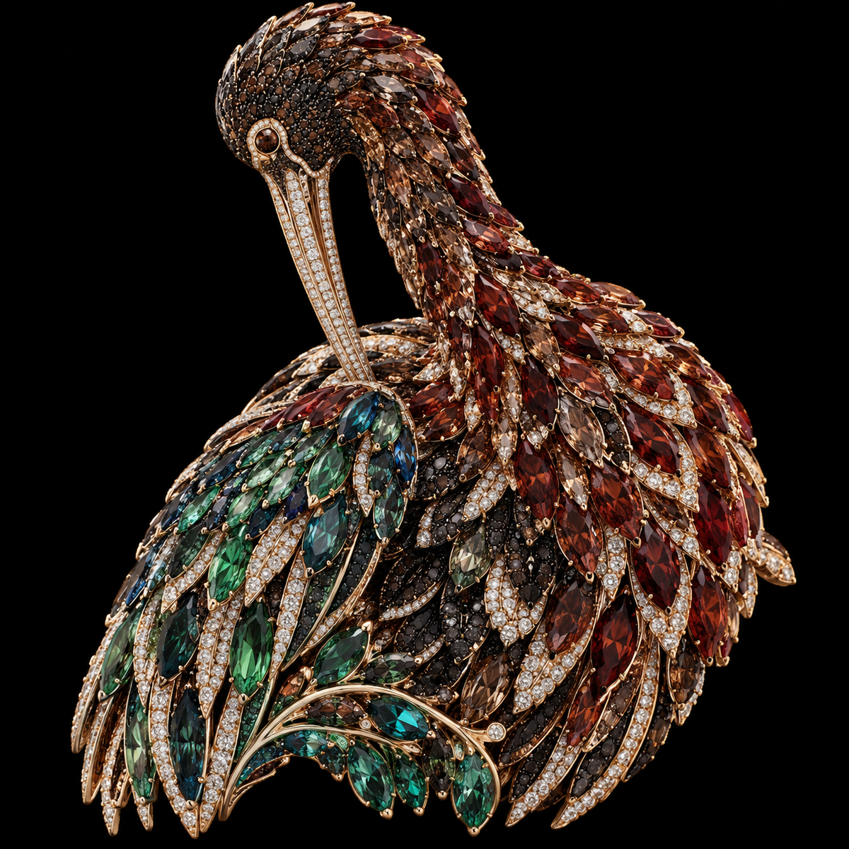 Jeweled Curlew in Emerald and Garnet